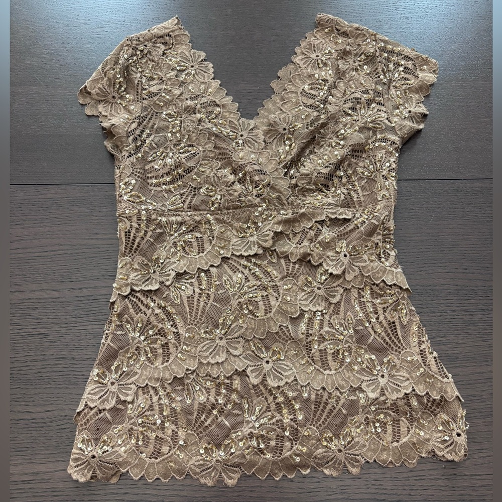 Le Château Beaded Lace V-Cut Top